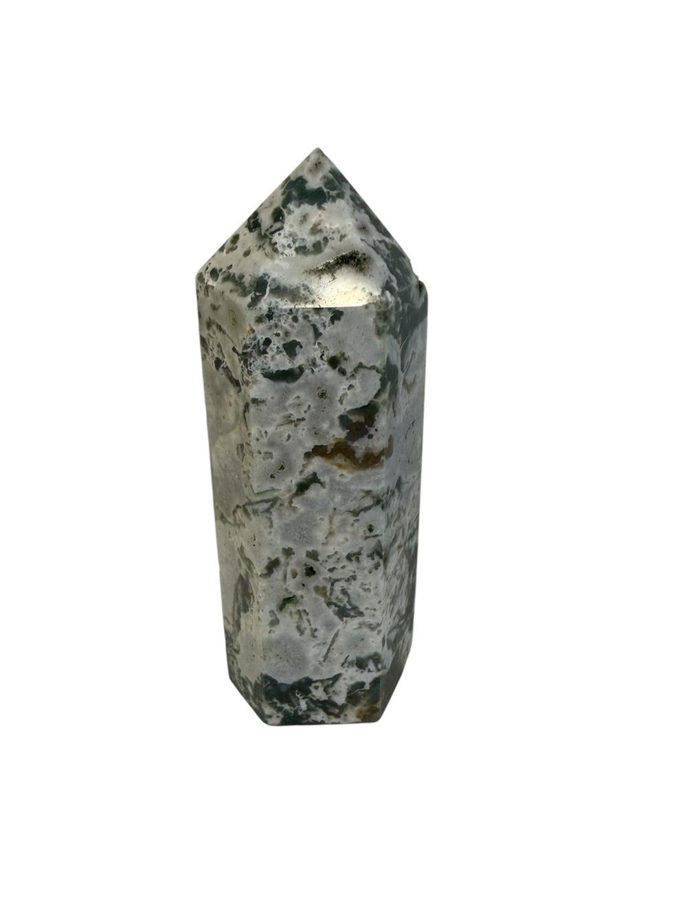 Large Moss Agate Point Tower - Green and White Crystal